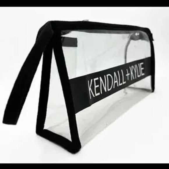 Kendall + Kylie Clear PVC Cosmetic Makeup Bag Toiletry Pouch Black Trim - Picture 2 of 6
